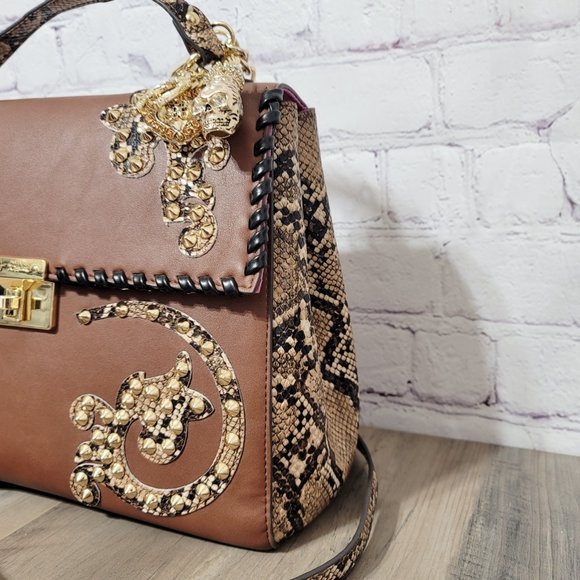 NWT Betsey Johnson Wild West Brown Bling Studs Satchel Crossbody Purse - Picture 2 of 14